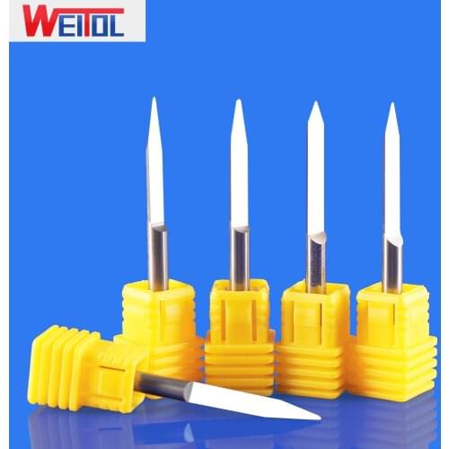 WeiTol 1PCS free shipping tungsten carbide V shape engraving bits 4mm shank 10 degree flat bottom carving tools CNC end mill