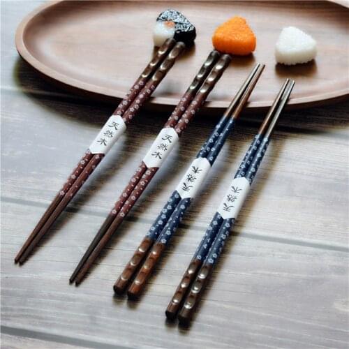 Japanese Sakura Handmade Wood Chopsticks Natural Eco-friendly Wooden Reusable Chopsticks Set Value GiftS Tableware