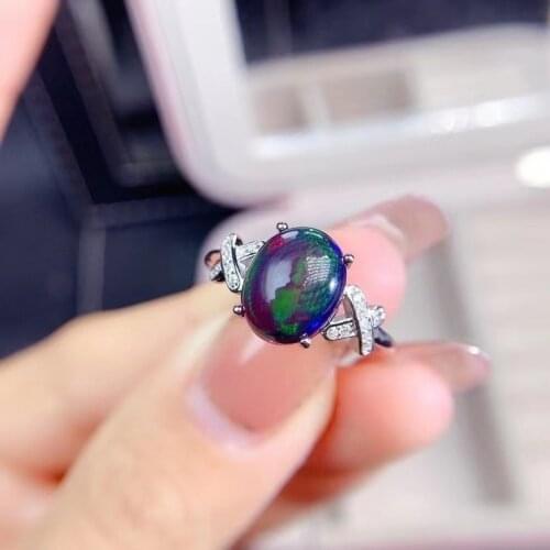 Jewelry 925 Silver Black Opal Ring for Daily Wear 8*10mm Dyed Natural Opal Silver Ring Birthday Gift for Woman