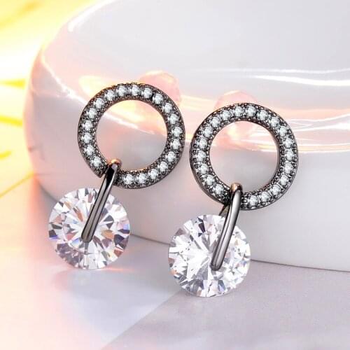 Double Crystal Zircon Earrings For Women Luxury White Round Stone Stud Earrings Female Fashion Silver Color Boho Wedding Jewelry
