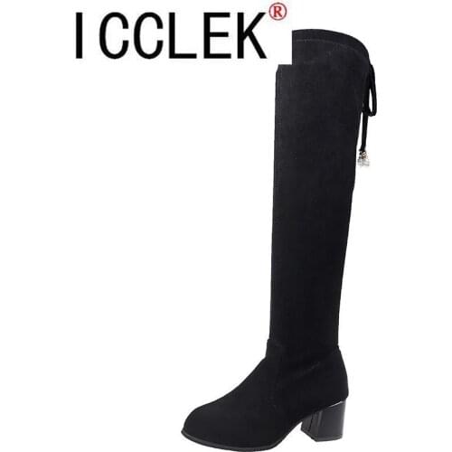 2020 Fashion Women Boots Spring Winter Over The Knee Heels Quality Suede Long Comfort Square Botines Mujer Thigh High Boots