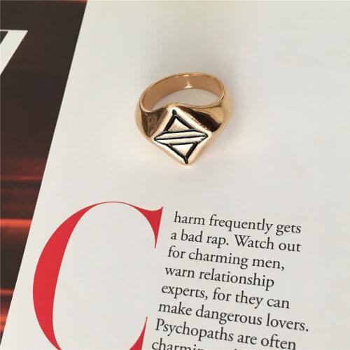 Trendy Gold Color Plating Dream Soul Black Engraved Figure Irregular Ring For Women Girl Elegant Chic Modern Jewelry Accessory