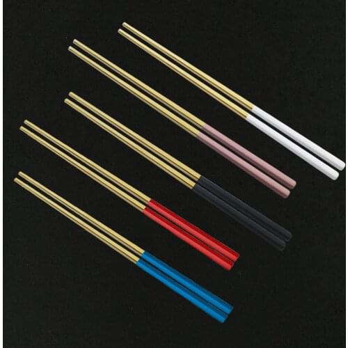 1Pair Reusable Rainbow Chopsticks 304 Stainless Steel Tableware Chopsticks Chinese Dinnerware Non-slip 23cm Food Chopsticks