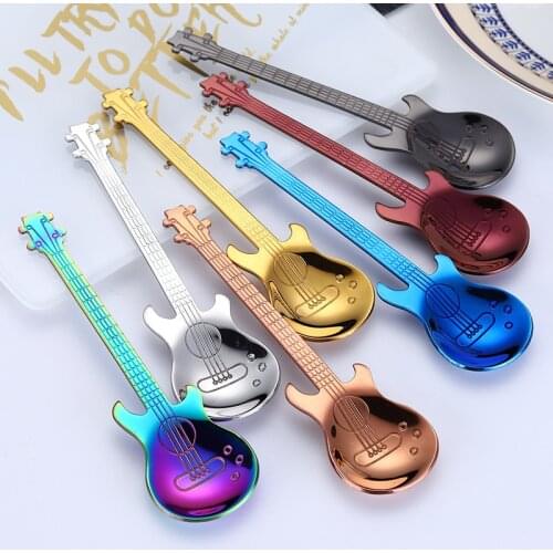 1pcs Guitar Shape Coffee Spoon Stainless Steel Tea Spoons Kitchen Gadgets Hot Drinking Accessories Supplies cuillere a cafe