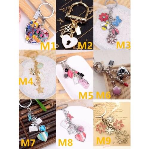 2pcs/lot Lipstick lips bag glasses Charms keychain Rhinestones KO DIY Alloy Decoration bdkn