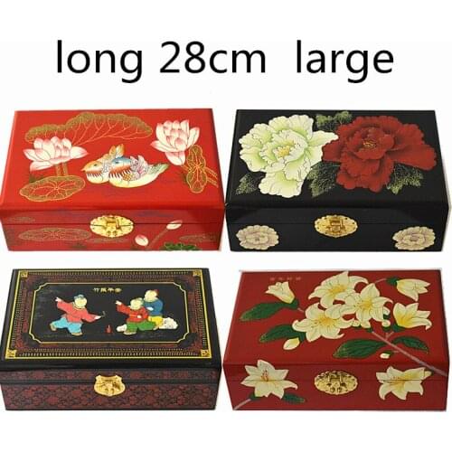2 layer Lacquerware Chinese Wooden Box with lock Large Vintage Decoration Storage Pull Box for Jewelry Makeup Case Wedding Gift
