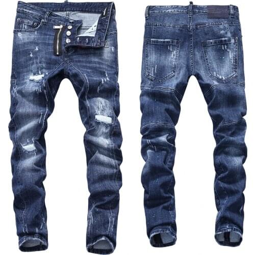 2021 High Quality Men Casual Jeans Coated skinny Straight Pleated Biker Jeans Pants Male Denim Casual Pants Plus Size 28-38