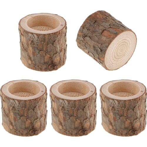 PACK 5 Pieces 5cm Tree Branch Stump Candlesticks Wooden Candle Holder for Home Holiday Wedding Decoration