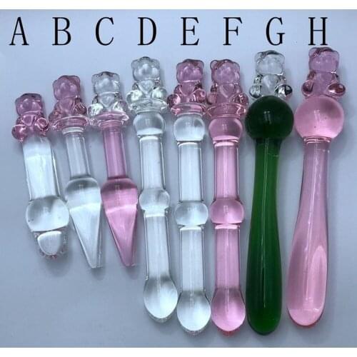 Bear Head Glossy Glass Crystal Dildo Anal Plug Beads Fake Penis Vaginal Pleasure Wand Sex Products for Women Unisex Sex Toys