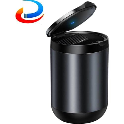 Car Ashtray Alloy Ash Tray Aluminum Cup Portable Smokeless Auto Cigarette Holder Box Ashtray Flame Retardant LED Light