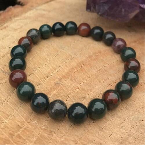8mm Natural Bloodstone Handmade Mala Bracelet Stretchy Reiki Wrist Cuff Ruyi Chakas Spirituality