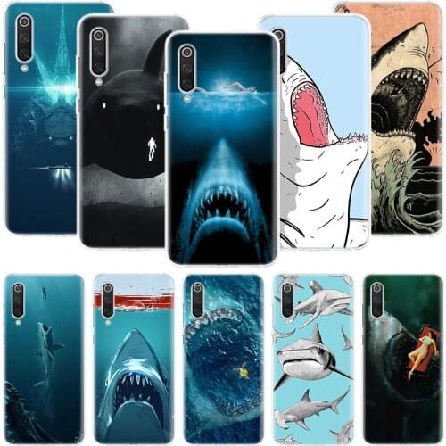 Ocean Monster Shark Swimming Phone Case For Xiaomi Mi Note 10 11 9 8 10T 9T CC9 A1 A2 A3 5X 6X Pocophone F1 X3 F2 Pro Lite Coque