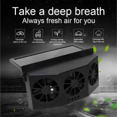 Black Three-head Solar Car Fan Radiator Voltage 2.4V Exhaust Rechargeable Deodorization Ventilation Super Large Wind Cooling