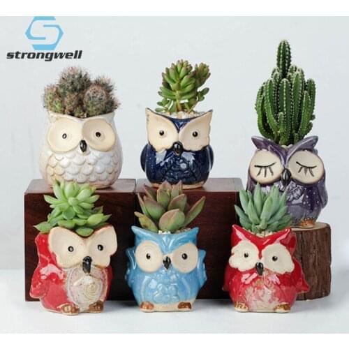 Strongwell Home Garden Decoration Ceramic Flowerpots Miniature Model Cute Owl Succulent Flower Pot Planter Desktop Decorations