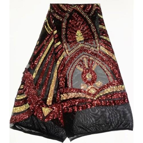 Stretch Style 2020 High Quality Senegal Indian Sequined Elastic Lace Fabrics Wine And Gold Sequins Bridal Wedding Dress Material