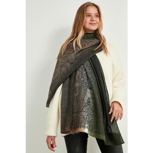 Etro Patterned Khaki Shawl Fringed Scarf shawl Red for Women Female Original Design Scarf Girls Autumn Winter Thick Warm 2020