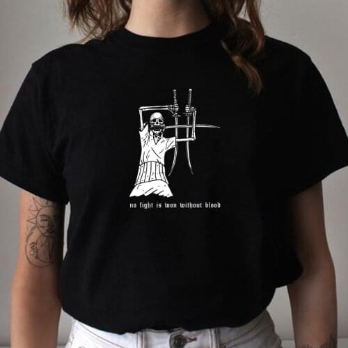 Japanese Samurai Knife No Fight Is Won Without Blood Graphic Tee Gothic Dark Retro Style Cool Grunge Unisex Women Tee T-Shirt
