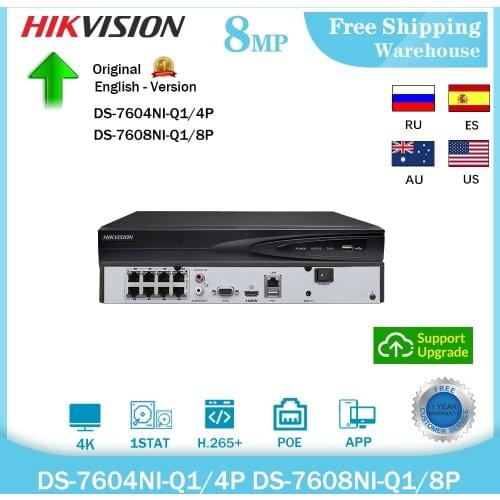 Hikvision 4K NVR DS-7604NI-Q1/4P DS-7608NI-Q1/8P 4CH 8CH POE H.265+ 1SATA Onvif CCTV Video Recorder For IP Camera Security