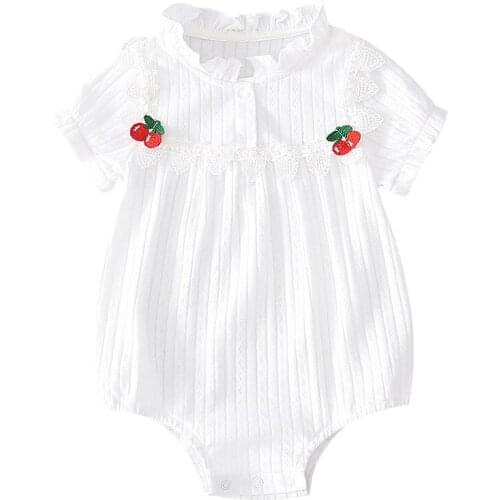 Baby Girls Cotton Jumpsuit Newborn Short Sleeve Lace Romper Kids Infant Clothes