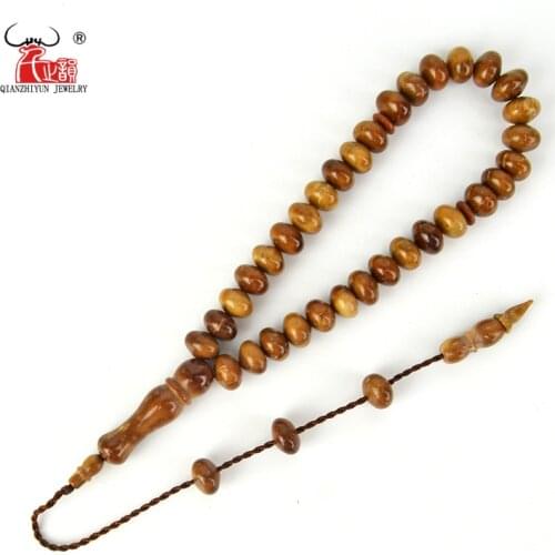 Islam High Quality Muslim Rosary Beads 33 Allah Prayer Beads Natural Palm Fruit Kuka Tasbih Charm Bracelet 8x6mm wheel beads