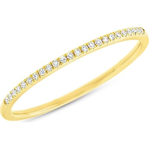 Womens 0.06CT 10K Yellow Gold Natural Round Diamond Band Thin Ring 1 MM Stack