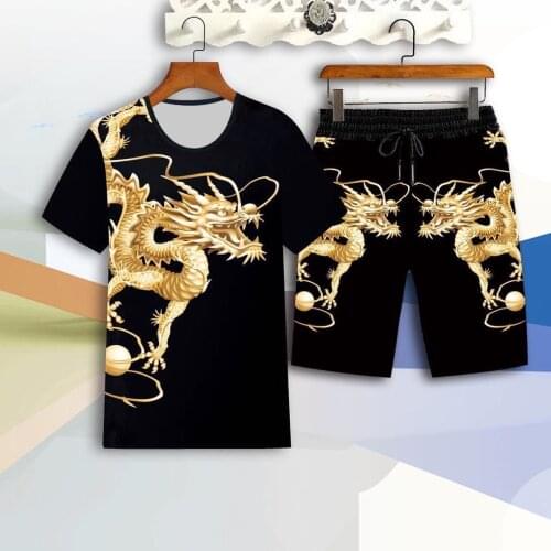 Suit mens short-sleeved T-shirt summer tide brand 2021 new loose trend printing clothes 2-piece suit handsome summer tide