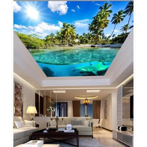 Beautiful underwater world blue sky ceiling Custom 3d mural wallpaper ceilings 3d mural paintings