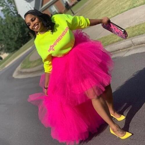 Fashion High Low Tulle Skirt Fushica Puffy Hi Low Tutu Party Skirt Layered Women Asymmetrical Long Skirt for Prom Custom Made
