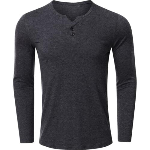 Men Fashion Casual Long Sleeve Base Shirt Solid Color T-shirt Top