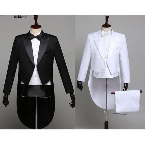 Tuxedo Dress Men Classic Black Shiny Lapel Tail Coat Tuxedo Wedding Groom Stage Singer 2-Piece Suits Dress Coat Tails