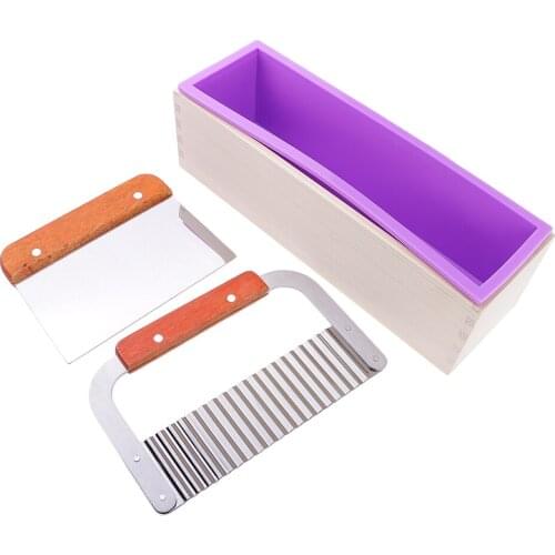 3pcs Soap Mold Cutter Kit, Wooden Silicone DIY Soap Making Mold With 2pcs Metal Cutter Cutting Tools