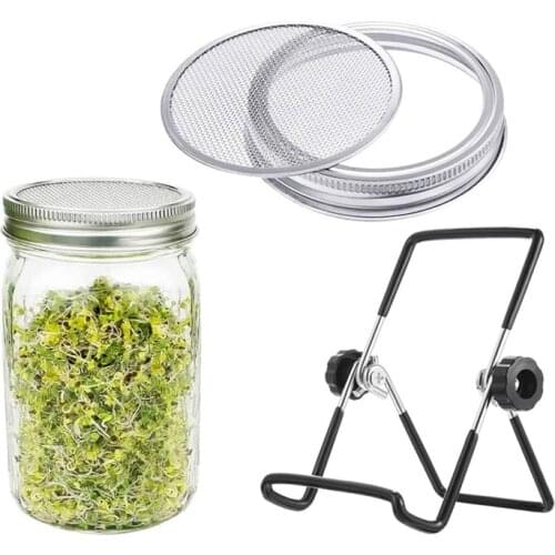 1Set Seed Sprouter Germination Cover Kit Sprouting Mason Jars with Stainless Steel Strainer Lids Stainless Steel Germinator
