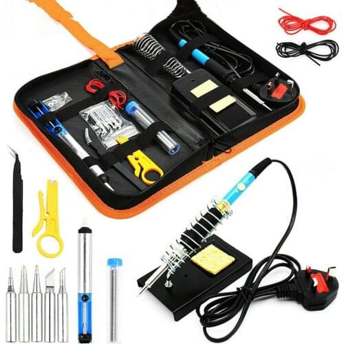 Soldering Iron Kits 60W 220-240V Adjustable Temperature Solder Welding Iron Tool Kit Tips Welding Rework Tools