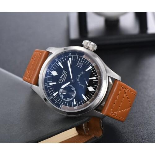 PARNIS Fashion High Quality 46.5mm Self Winding WWristwatch Power Reserve Date Indicator Big Crown ST2530 Automatic Movement