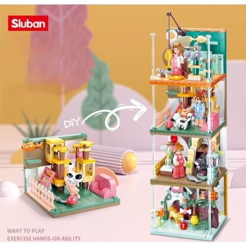 Sluban 4 In 1 Mini Hand Craft City Street View Series Modle Building Block Educational Toy For Childs Birthday Christmas Gifts
