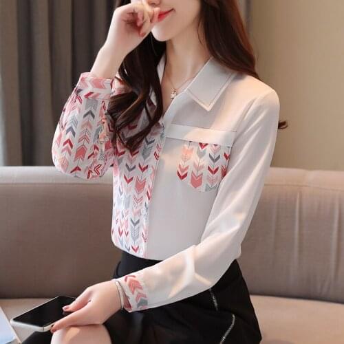 New design sense niche blouse foreign style printing Korean long-sleeved chiffon shirt women fashion