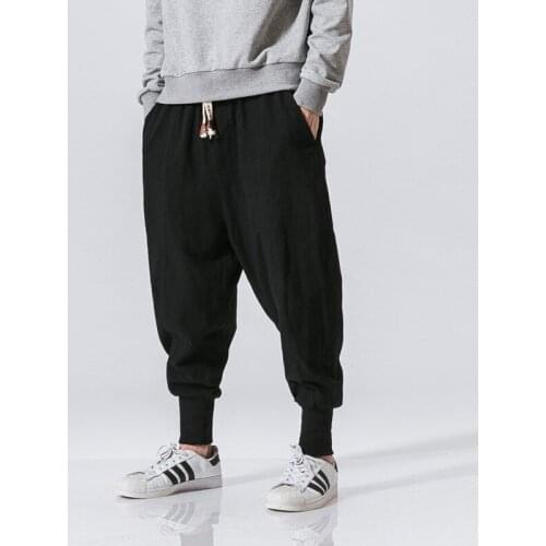 New Men Harem Pants Japanese Casual Cotton Linen Trouser Man Jogger Pants 2020 Hot Sale Personality Comfort Street Hipster
