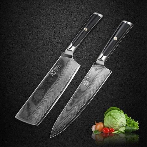 KEEMAKE High Quality 7'' Cleaver Knife Damascus Japanese VG10 Steel Blade Kitchen Knives G10 Handle Sharp Meat Cutter Chef Knife