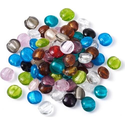 Pandahall 200pcs/lot 12x8mm Random Mixed Color Flat Round Handmade Foil Glass Beads Spacer Bead DIY Jewelry Accessories