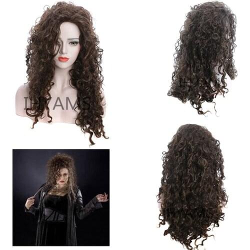 Movie Film Character Bellatrix Lestrange Long Brown Wavy Synthetic Wigs Heat Resistant Cosplay Costume Wig + Wig Cap