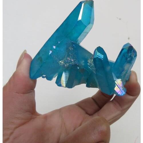 Rare 101g Natural Rock Aura Quartz Blue Crystal Cluster Points Titanium Bismuth Silicon Reiki Healing Mineral Specimen