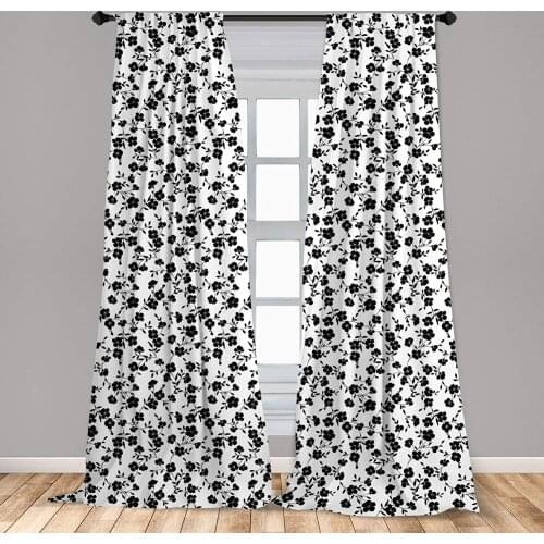 Flower Window Curtains Flower Blooms Simple Silhouettes Classics Interiors Ornate Illustration Window Drapes with Rod Pocket