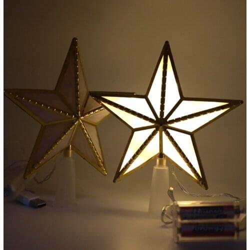Christmas Tree Topper 3D Plastic Star with LED Light Up USB Battery Powered Farmhouse Treetop Lamp Xmas Party Decoration