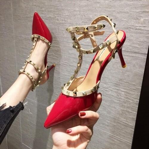 Rivet nude high-heeled shoes women stiletto spring and summer new pointed toe all-match sexy womens single shoes