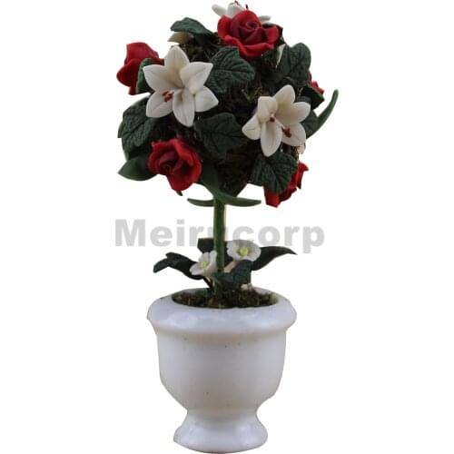 Dollhouse decoration 1/12 th Scene model Outdoor flower bed Red rose tree