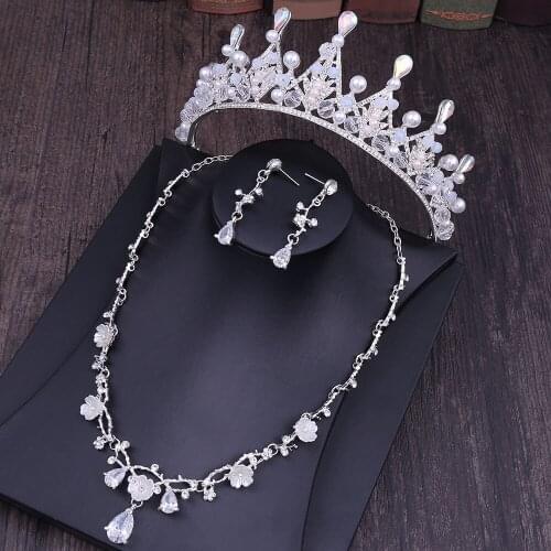 Baroque Bridal Tiaras Crown Crystal Jewelry Sets Women Rhinestone Necklace Earrings For Bride African Wedding Hair Accessories