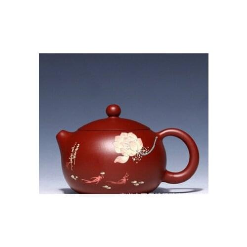 Yixing famous handmade teapot Dahongpao Zhu Qing mud fun beauty teapot painting Lotus pattern tea pot about 200ml
