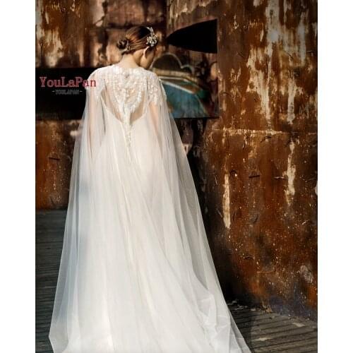 YouLaPan G25 White Women Veil Cape Bridal Bolero Shawl Cloak Custom Made Lace Long Train Wedding Cape Bridal Jackets Cape