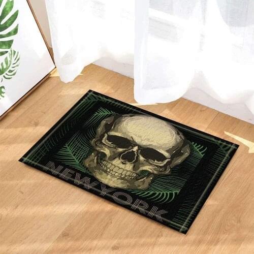 Grunge Bath Curtain Skull in Palm Leaves Celebrate Dead Festival Bath Rugs Non-Slip Doormat Floor Entryways Indoor Fr