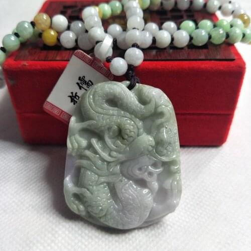 Zheru Jewelry Pure Natural Jadeite Light Green Dragon Pendant Tricolor Jadeite Bead Necklace Send Class A Certificate